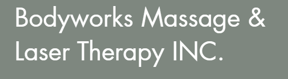 Grey Bodyworks Massage & Laser Therapy INC. logo with white lettering.