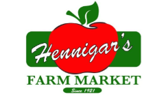 Hennigar's Farm Market Logo with a red apple and a green background.