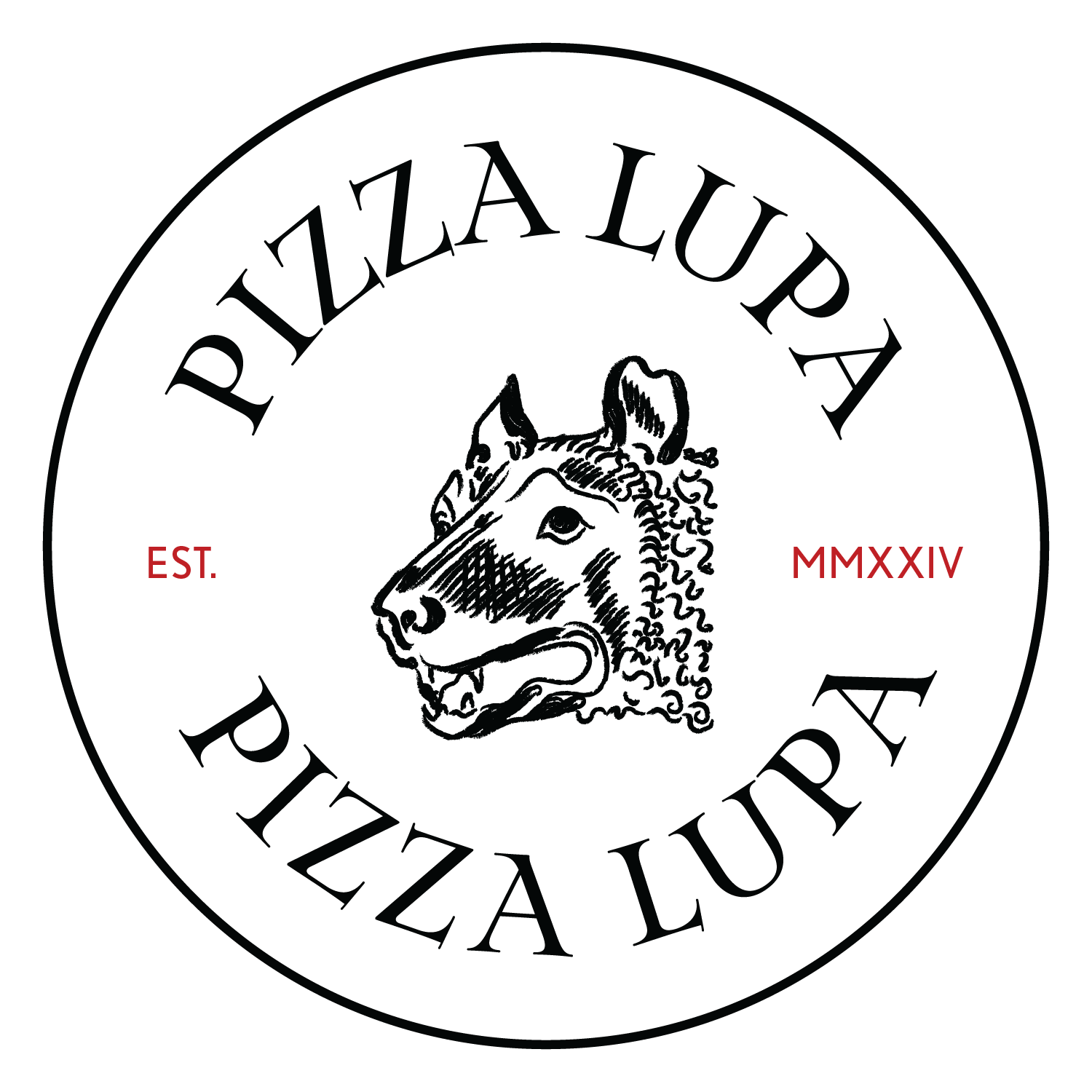 Pizza Lupa Logo - (text Pizza Lupa, Picture of a wolf)