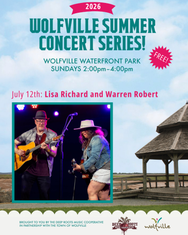 Image description: Lisa Richard and Warren Robert playing guitars for a live stage performance