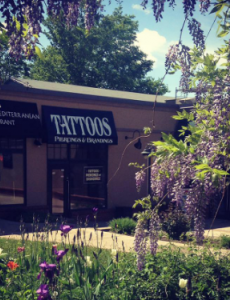 Photo of the outside of the Wolfville Tattoo & Piercing building 