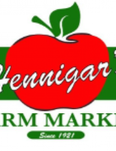 Hennigar's Farm Market Logo with a red apple and a green background.