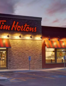 A photo of the outside of a Tim Hortons 