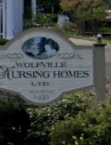 Photo of the Wolfville Nursing Home sign.