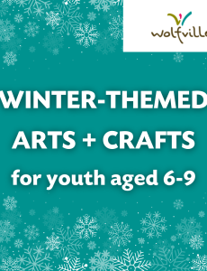 Text reads "WINTER-THEMED ARTS + CRAFTS for youth aged 6-9"