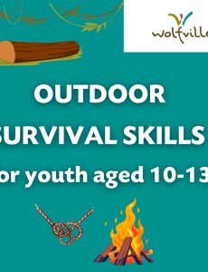 Text reads: "OUTDOOR SURVIVAL SKILLS for youth aged 10-13"