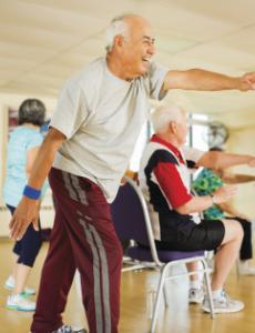 Adults participating in guided exercise