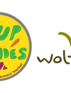 Soups and sides logo on the left (the logo resembles a bowl of soup and a soup spoon). The Town of Wolfville logo is on the right.